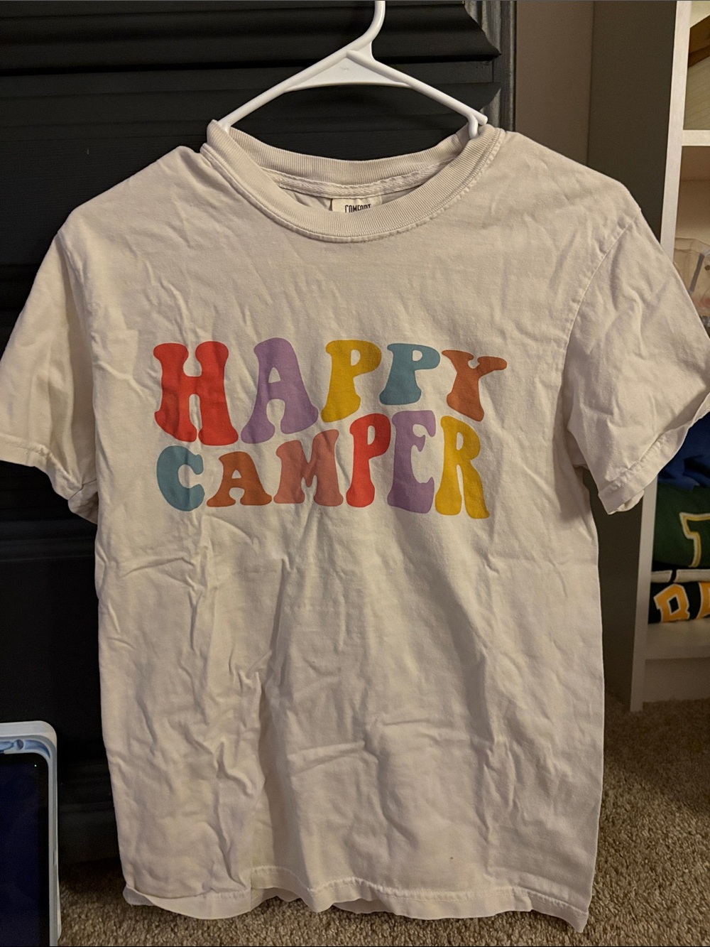 Comfort Colors White 'Happy Camper' Rainbow Letter Tee